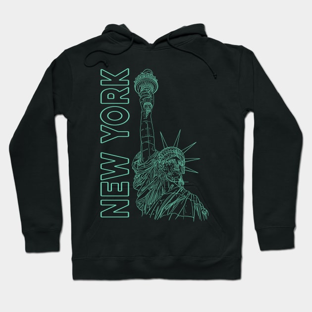 New York with Statue Of Liberty line drawing design #1 Hoodie by DaveDanchuk